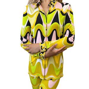 EMILIO PUCCI Vintage Logo Multicolor Shirt Pants Set #38 Button Zip [106008]
